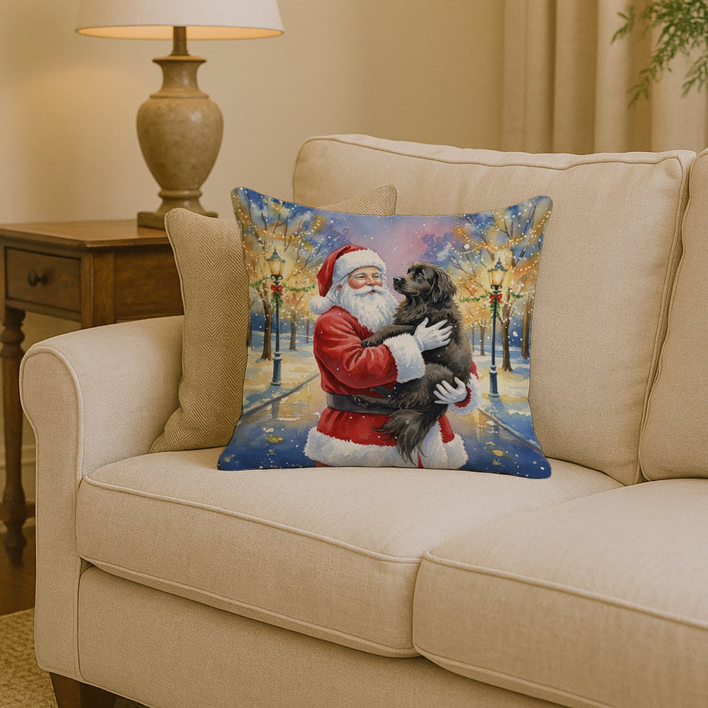 Newfoundland with Santa Claus Decorative Throw Pillow 14x14 Indoor Outdoor Accent Cushion, Fabric Cover with Insert for Sofa, Bed, Porch & Living Room