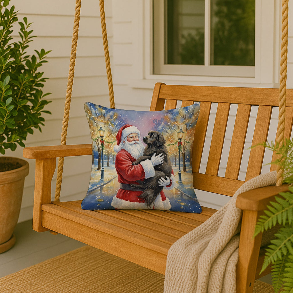 Newfoundland with Santa Claus Decorative Throw Pillow 18x18 Indoor Outdoor Accent Cushion, Fabric Cover with Insert for Sofa, Bed, Porch & Living Room