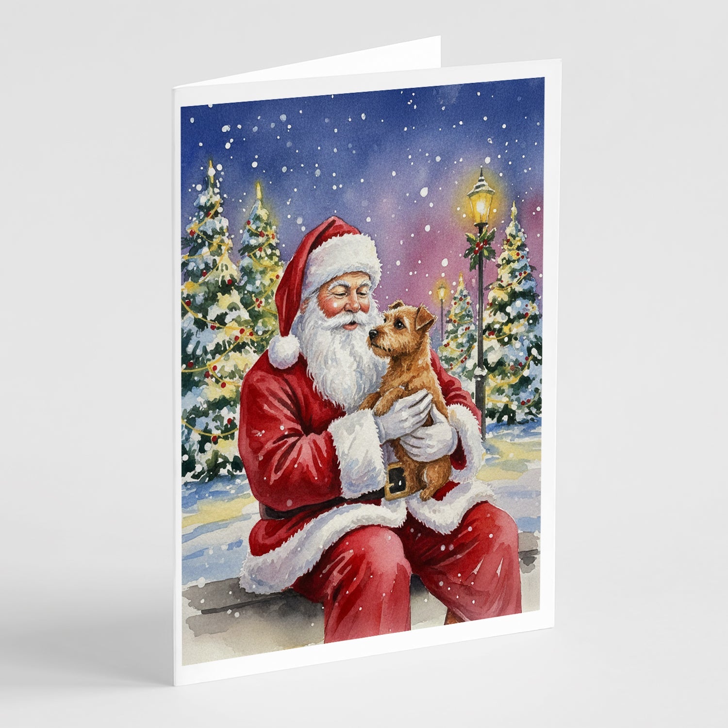 Norfolk Terrier with Santa Claus Greeting Cards Pack of 8 Blank Cards with Envelopes Whimsical A7 Size 5x7