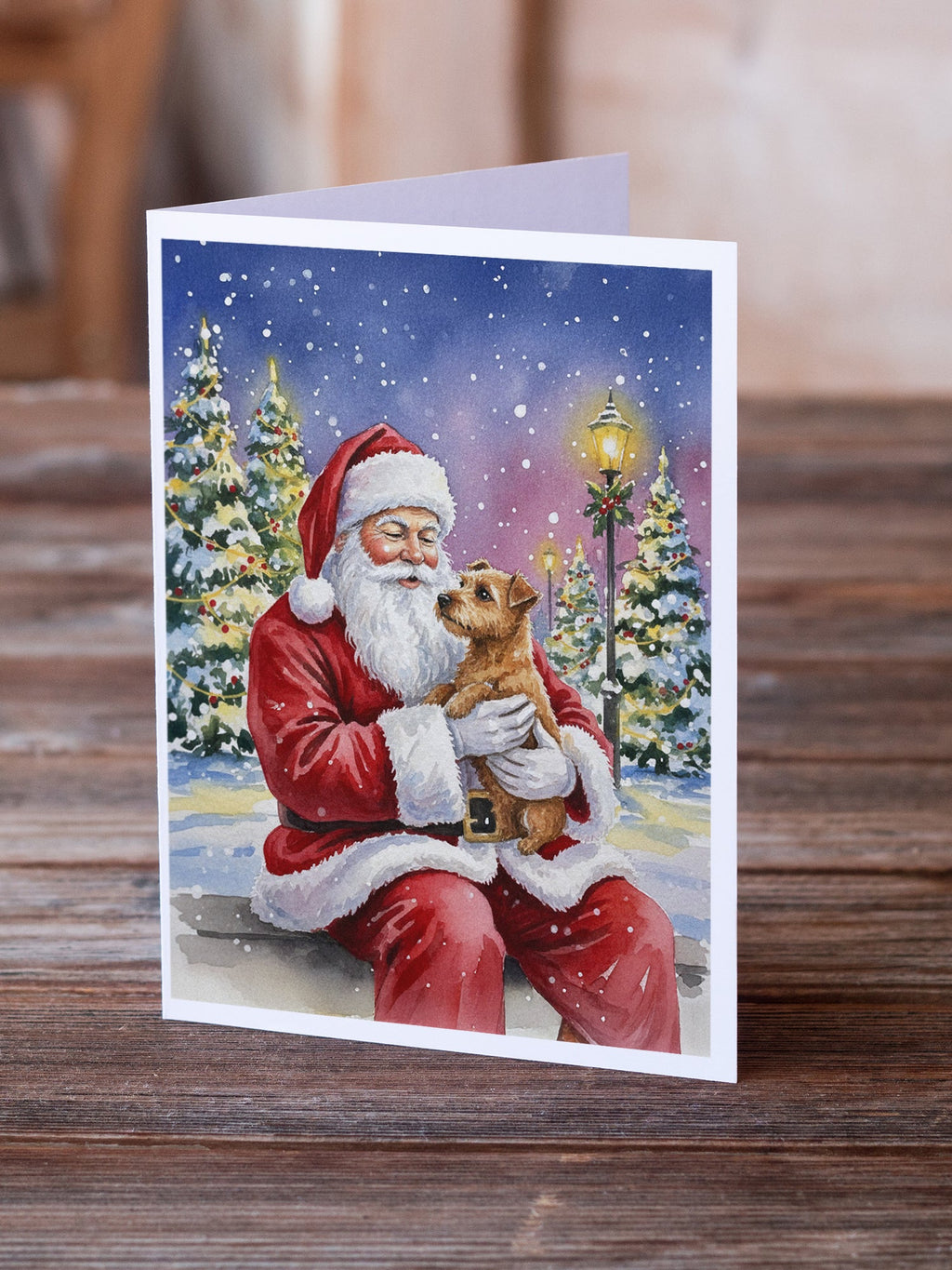 Norfolk Terrier with Santa Claus Greeting Cards Pack of 8 Blank Cards with Envelopes Whimsical A7 Size 5x7