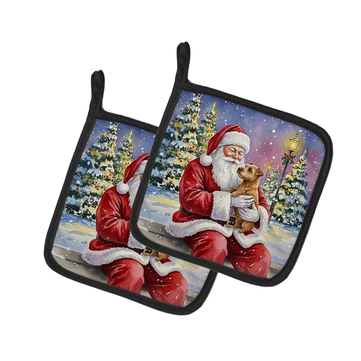Norfolk Terrier with Santa Claus Pot Holder Set of 2 Heat Resistant Quilted Hot Pads 7.5 x 7.5 Inch, Insulated Kitchen Trivets for Cooking & Baking