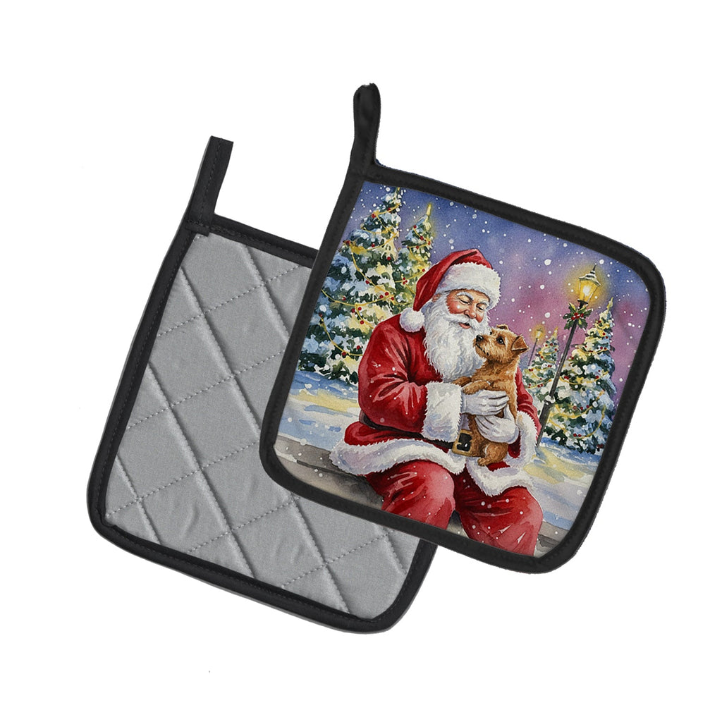 Norfolk Terrier with Santa Claus Pot Holder Set of 2 Heat Resistant Quilted Hot Pads 7.5 x 7.5 Inch, Insulated Kitchen Trivets for Cooking & Baking