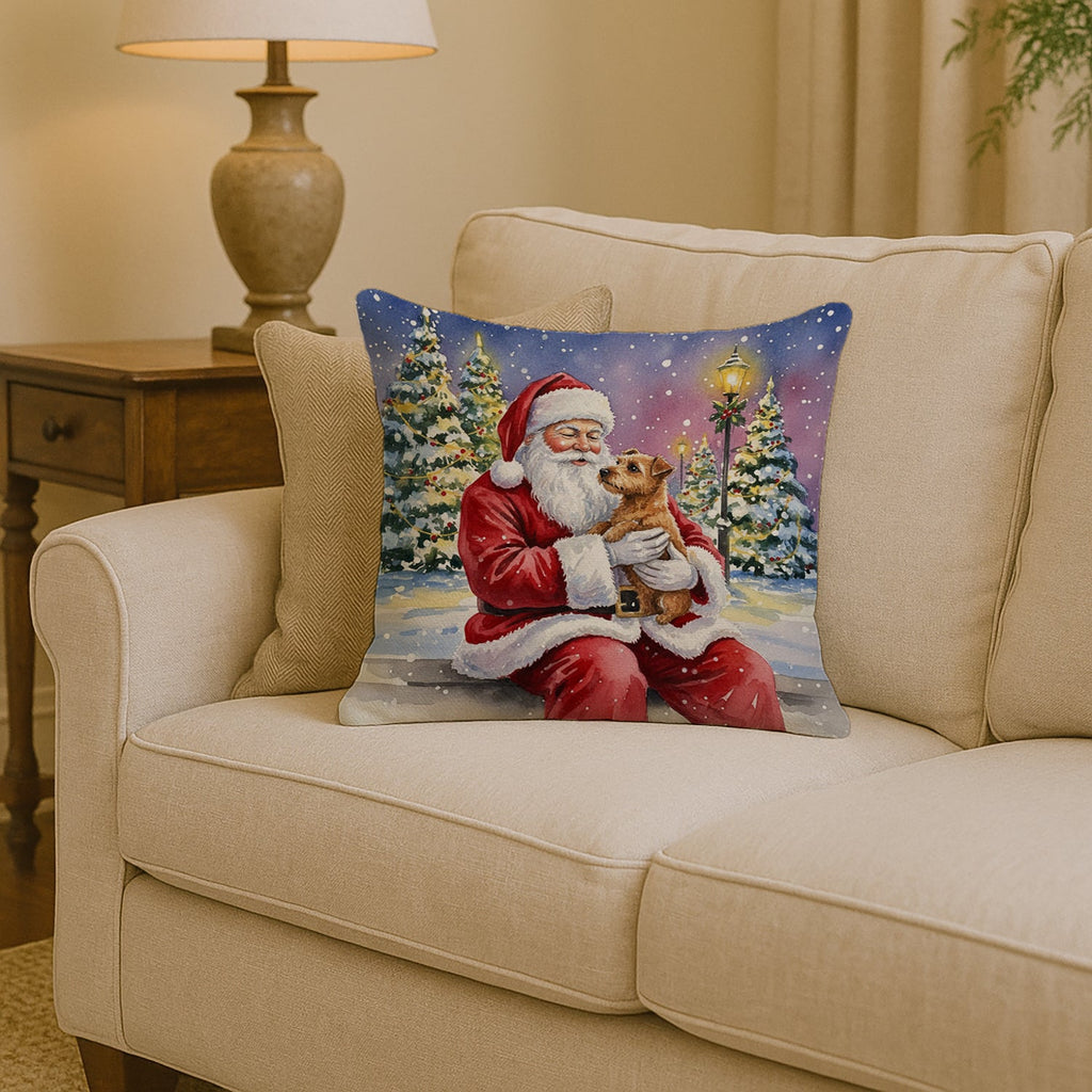 Norfolk Terrier with Santa Claus Decorative Throw Pillow 14x14 Indoor Outdoor Accent Cushion, Fabric Cover with Insert for Sofa, Bed, Porch & Living Room