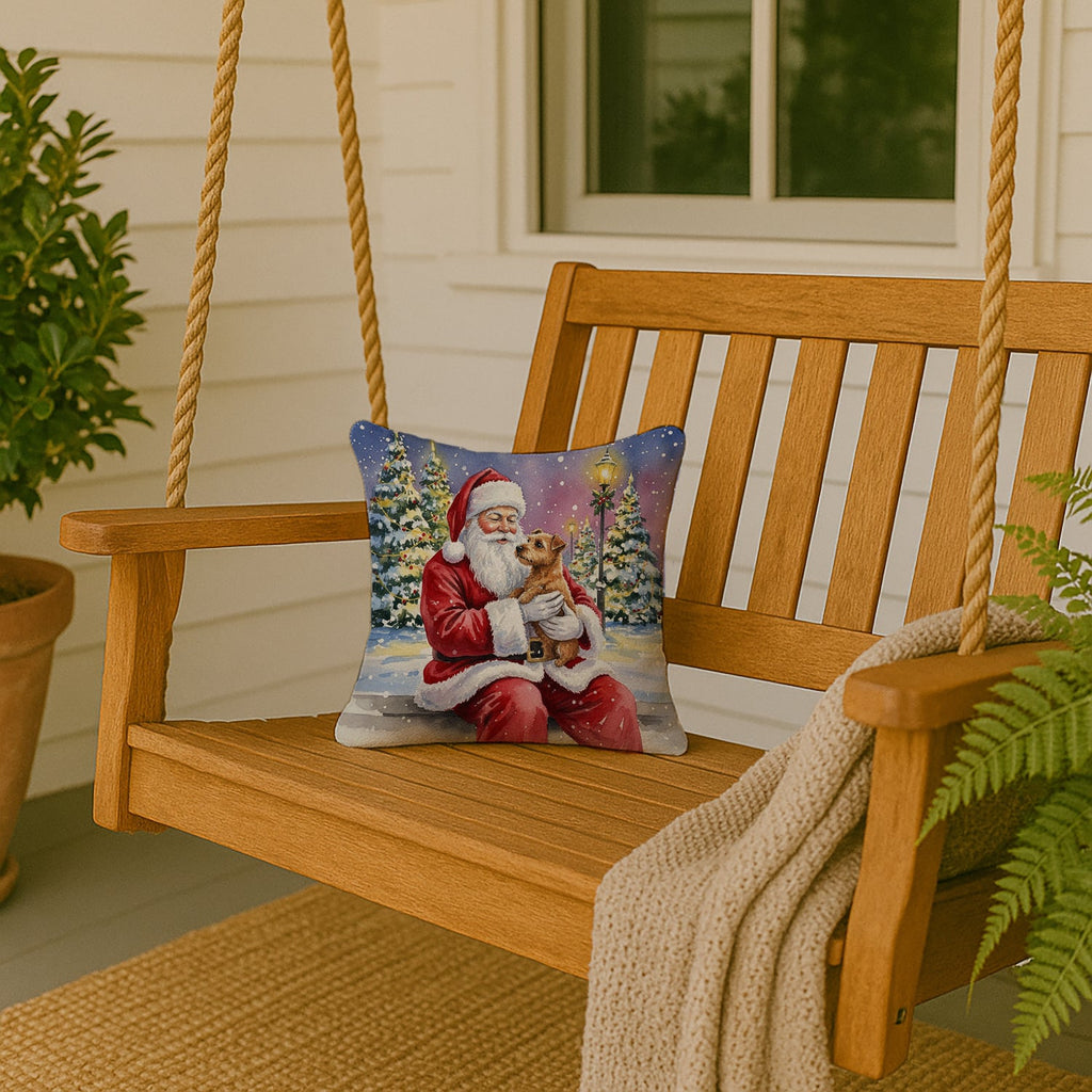 Norfolk Terrier with Santa Claus Decorative Throw Pillow 14x14 Indoor Outdoor Accent Cushion, Fabric Cover with Insert for Sofa, Bed, Porch & Living Room