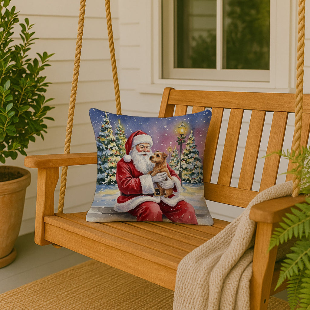 Norfolk Terrier with Santa Claus Decorative Throw Pillow 18x18 Indoor Outdoor Accent Cushion, Fabric Cover with Insert for Sofa, Bed, Porch & Living Room