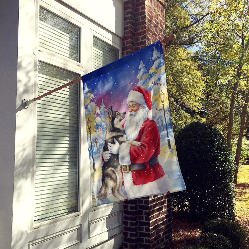 Norwegian Elkhound with Santa Claus House Flag 28x40 Porch Sleeve Pole Decorative Outside Yard Banner Artwork Wall Hanging, Polyester