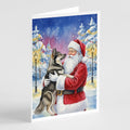 Norwegian Elkhound with Santa Claus Greeting Cards Pack of 8 Blank Cards with Envelopes Whimsical A7 Size 5x7