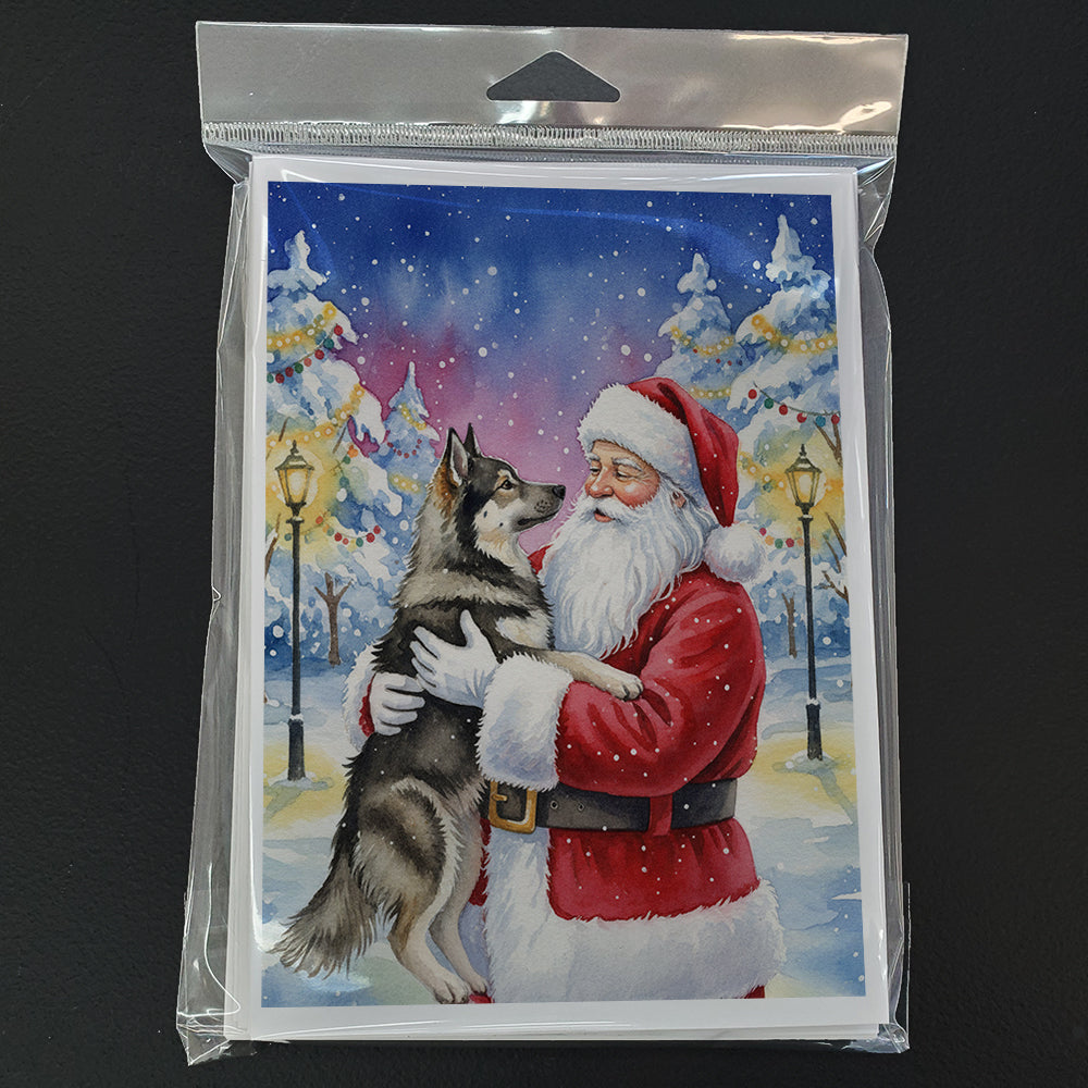 Norwegian Elkhound with Santa Claus Greeting Cards Pack of 8 Blank Cards with Envelopes Whimsical A7 Size 5x7