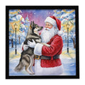 Norwegian Elkhound with Santa Claus Framed Metal Print Bathroom, Kitchen, Office, Home Decor Wall Art Ready to Hang, Square, 8X8