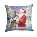 Norwegian Elkhound with Santa Claus Decorative Throw Pillow 14x14 Indoor Outdoor Accent Cushion, Fabric Cover with Insert for Sofa, Bed, Porch & Living Room