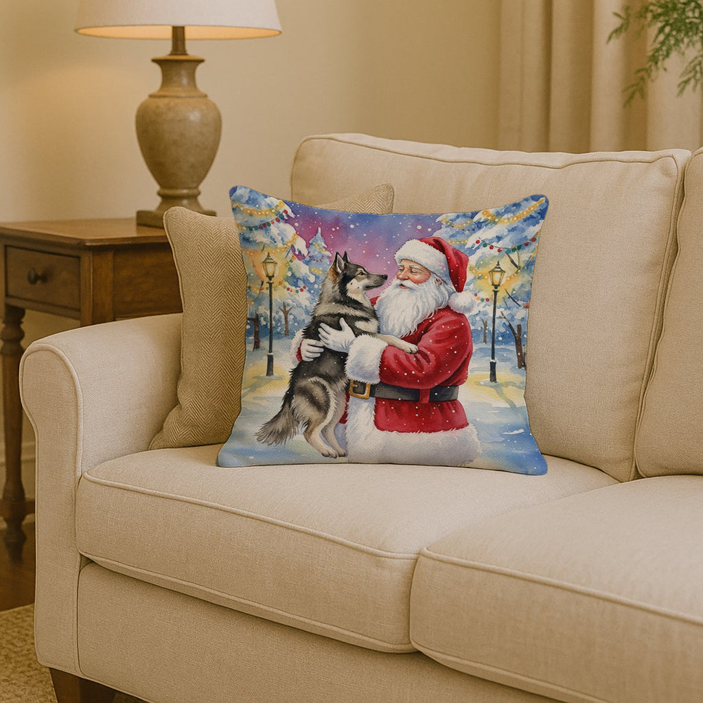 Norwegian Elkhound with Santa Claus Decorative Throw Pillow 14x14 Indoor Outdoor Accent Cushion, Fabric Cover with Insert for Sofa, Bed, Porch & Living Room