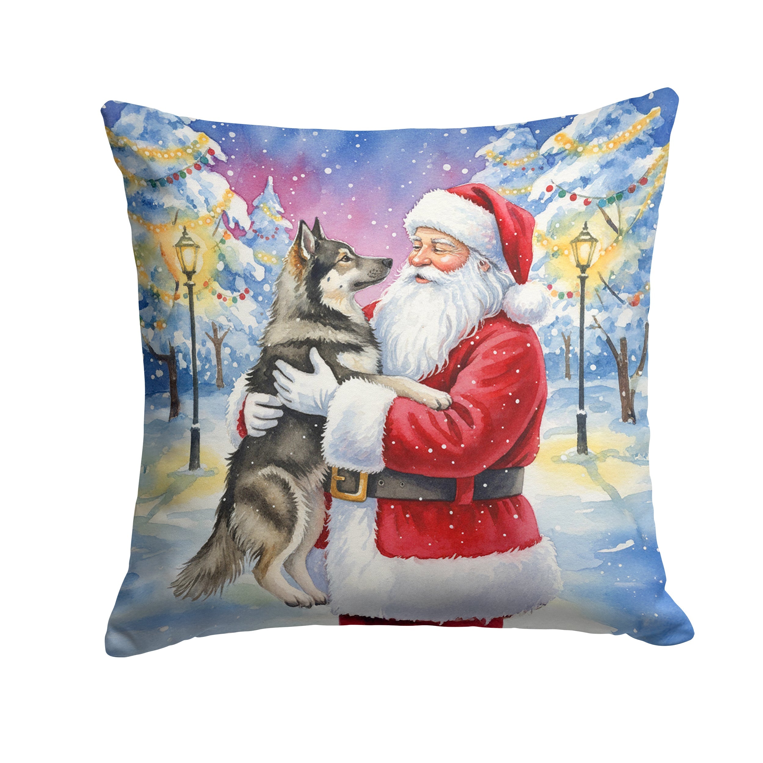 Norwegian Elkhound with Santa Claus Decorative Throw Pillow 18x18 Indoor Outdoor Accent Cushion, Fabric Cover with Insert for Sofa, Bed, Porch & Living Room