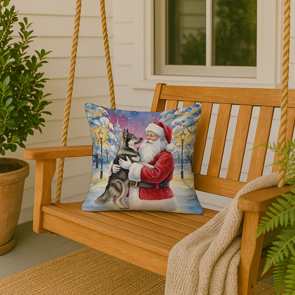 Norwegian Elkhound with Santa Claus Decorative Throw Pillow 18x18 Indoor Outdoor Accent Cushion, Fabric Cover with Insert for Sofa, Bed, Porch & Living Room