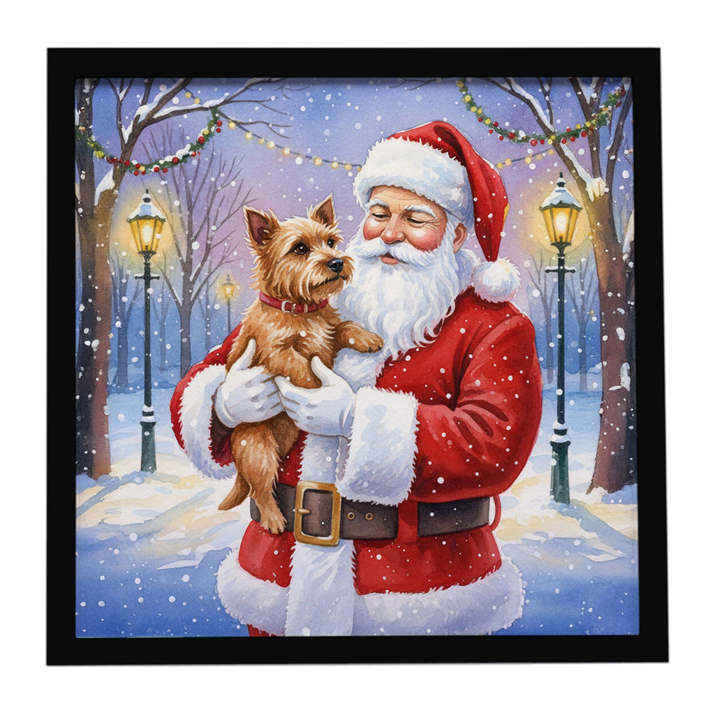 Norwich Terrier with Santa Claus Framed Metal Print Bathroom, Kitchen, Office, Home Decor Wall Art Ready to Hang, Square, 8X8