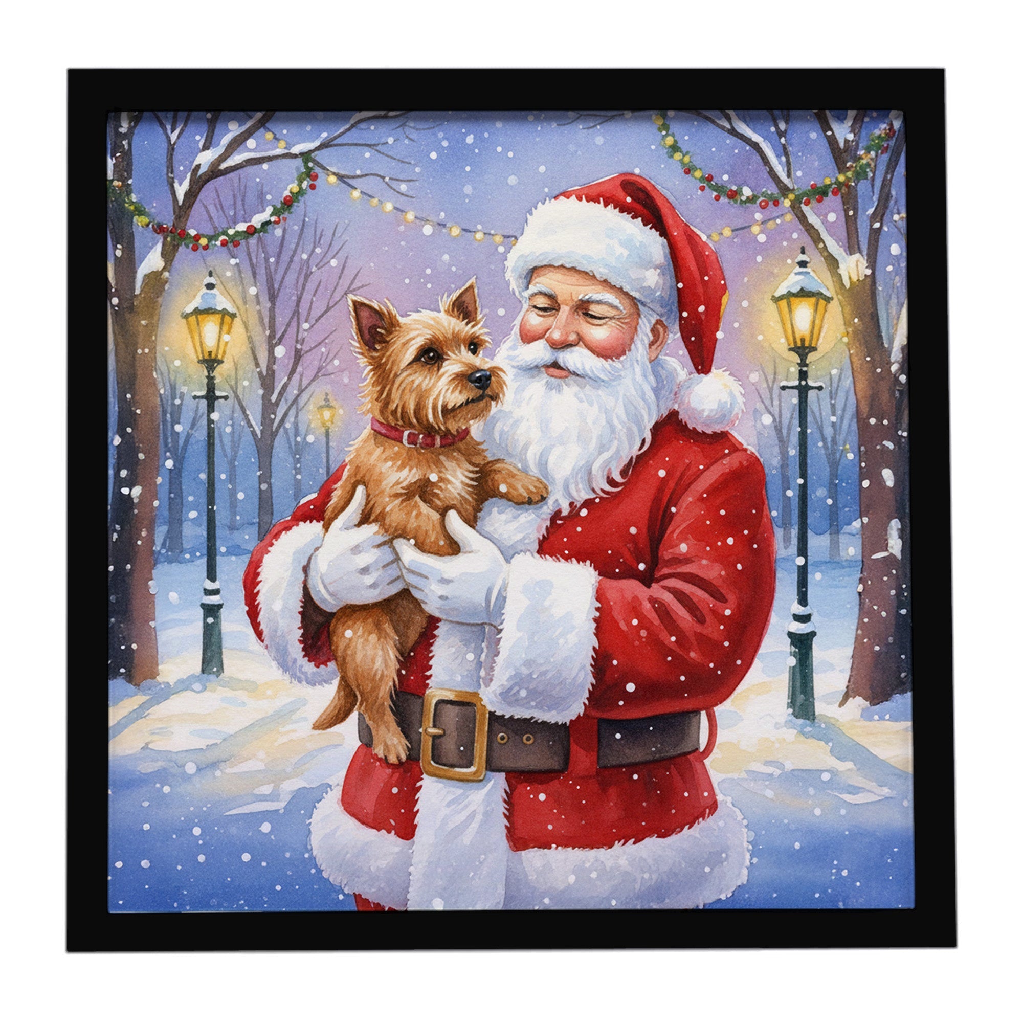 Norwich Terrier with Santa Claus Framed Metal Print Bathroom, Kitchen, Office, Home Decor Wall Art Ready to Hang, Square, 8X8