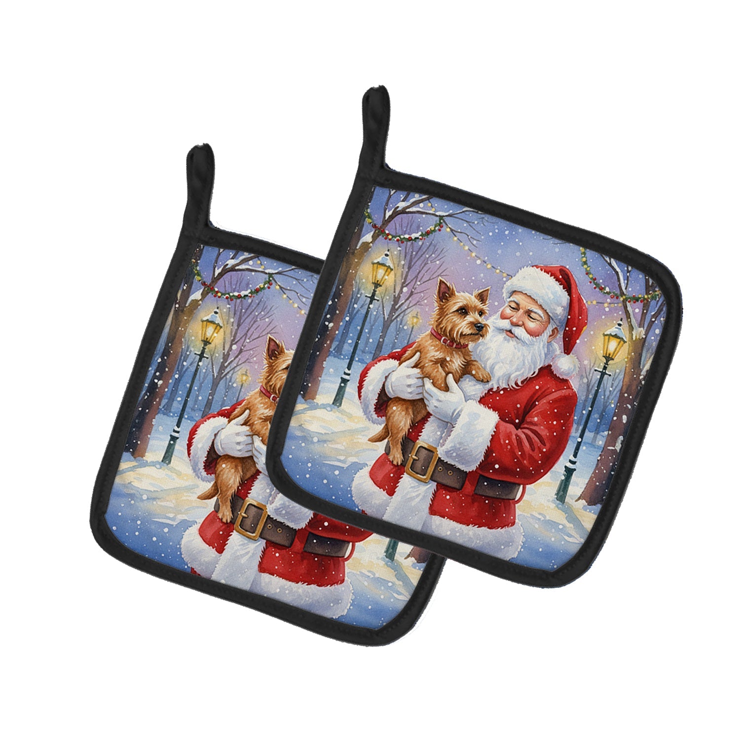 Norwich Terrier with Santa Claus Pot Holder Set of 2 Heat Resistant Quilted Hot Pads 7.5 x 7.5 Inch, Insulated Kitchen Trivets for Cooking & Baking