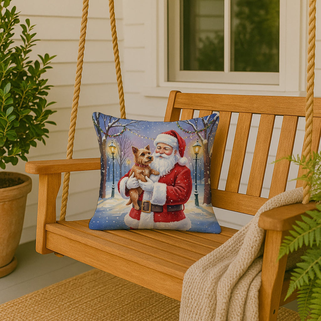 Norwich Terrier with Santa Claus Decorative Throw Pillow 18x18 Indoor Outdoor Accent Cushion, Fabric Cover with Insert for Sofa, Bed, Porch & Living Room