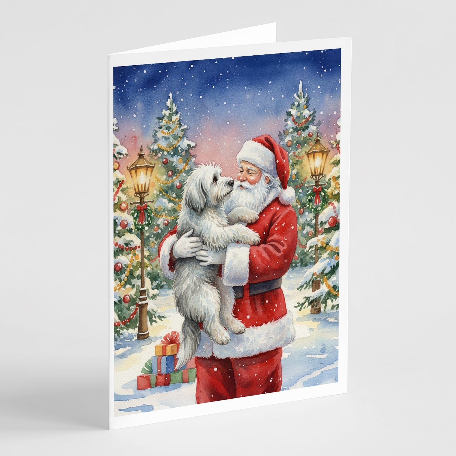 Old English Sheepdog with Santa Claus Greeting Cards Pack of 8 Blank Cards with Envelopes Whimsical A7 Size 5x7