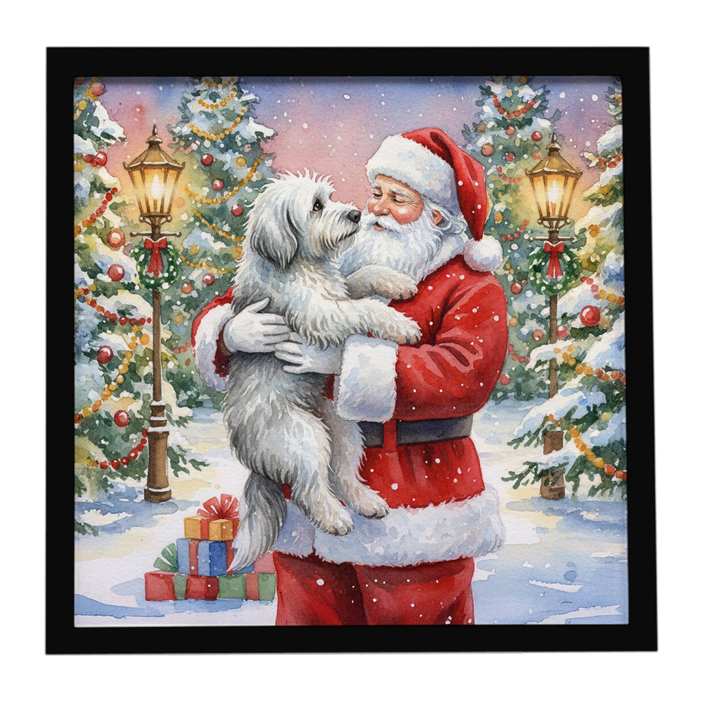 Old English Sheepdog with Santa Claus Framed Metal Print Bathroom, Kitchen, Office, Home Decor Wall Art Ready to Hang, Square, 8X8