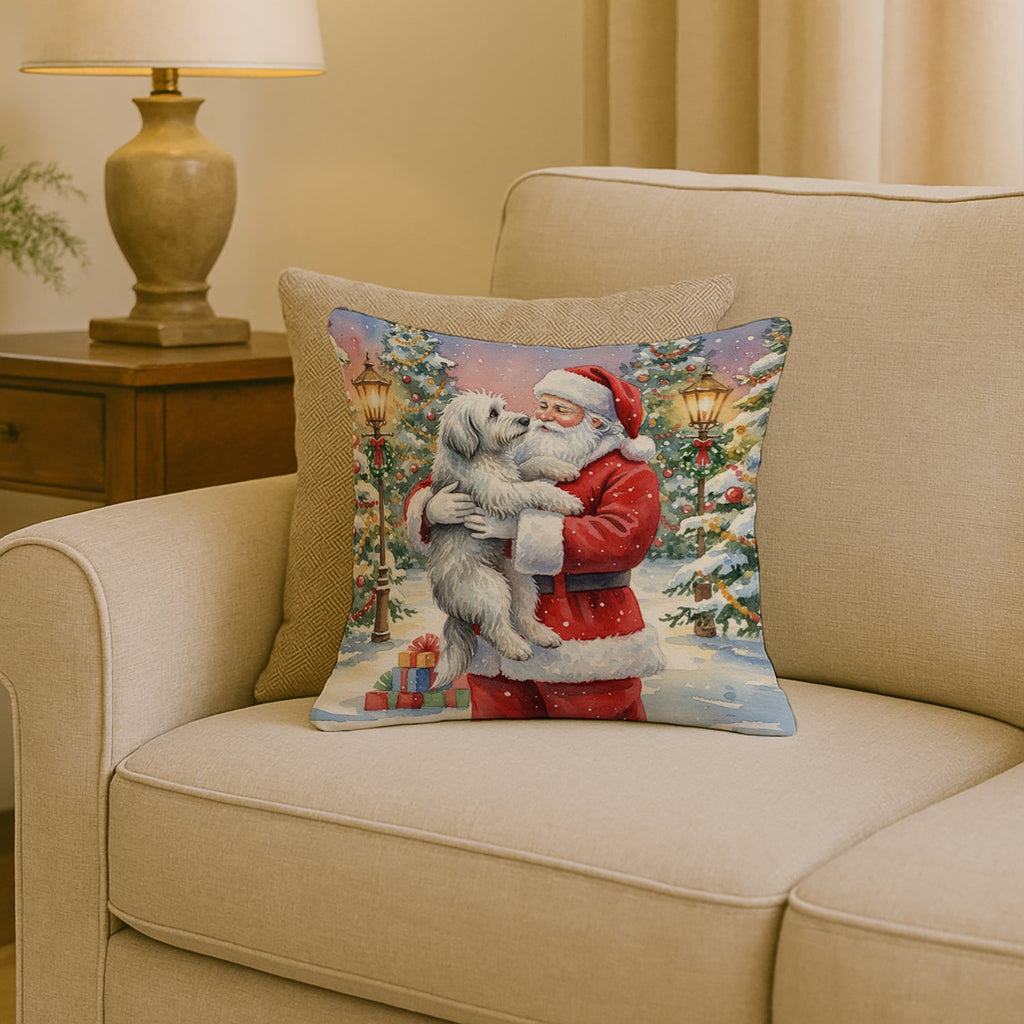 Old English Sheepdog with Santa Claus Decorative Throw Pillow 18x18 Indoor Outdoor Accent Cushion, Fabric Cover with Insert for Sofa, Bed, Porch & Living Room