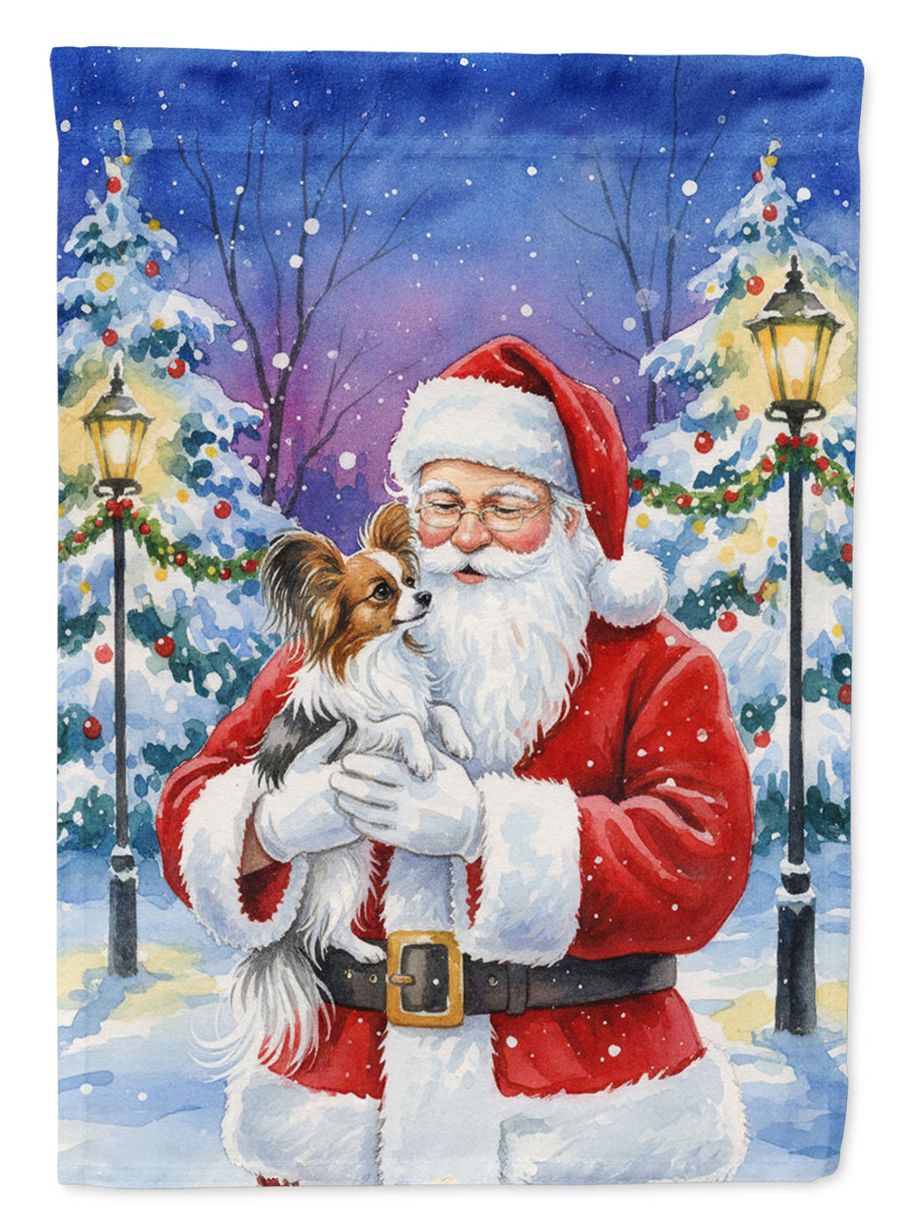 Papillon with Santa Claus House Flag 28x40 Porch Sleeve Pole Decorative Outside Yard Banner Artwork Wall Hanging, Polyester