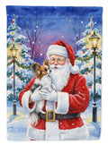 Papillon with Santa Claus House Flag 28x40 Porch Sleeve Pole Decorative Outside Yard Banner Artwork Wall Hanging, Polyester