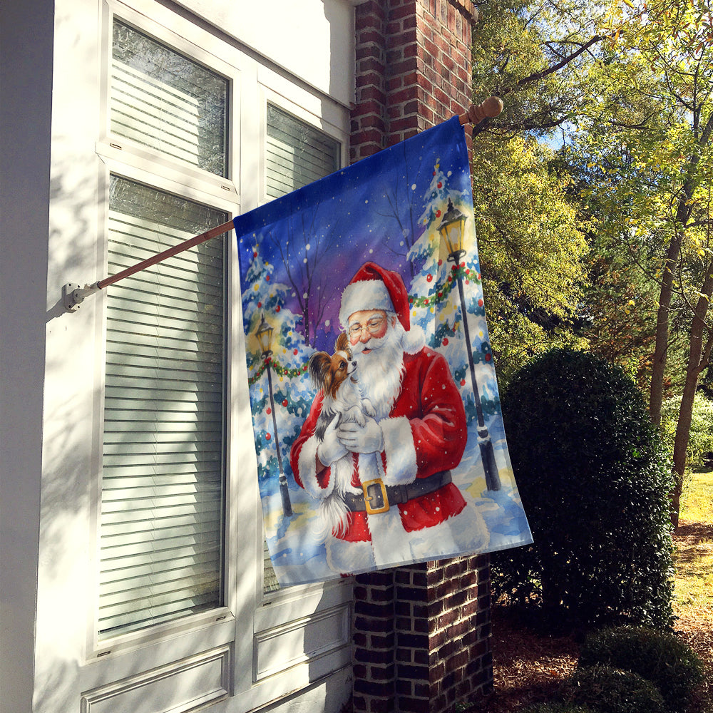 Papillon with Santa Claus House Flag 28x40 Porch Sleeve Pole Decorative Outside Yard Banner Artwork Wall Hanging, Polyester