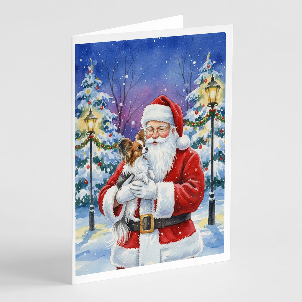 Papillon with Santa Claus Greeting Cards Pack of 8 Blank Cards with Envelopes Whimsical A7 Size 5x7