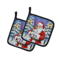 Papillon with Santa Claus Pot Holder Set of 2 Heat Resistant Quilted Hot Pads 7.5 x 7.5 Inch, Insulated Kitchen Trivets for Cooking & Baking