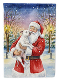 White Pit Bull Terrier with Santa Claus House Flag 28x40 Porch Sleeve Pole Decorative Outside Yard Banner Artwork Wall Hanging, Polyester