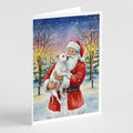 White Pit Bull Terrier with Santa Claus Greeting Cards Pack of 8 Blank Cards with Envelopes Whimsical A7 Size 5x7