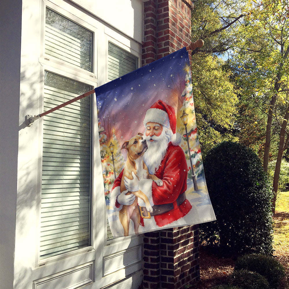 Pit Bull Terrier with Santa Claus House Flag 28x40 Porch Sleeve Pole Decorative Outside Yard Banner Artwork Wall Hanging, Polyester