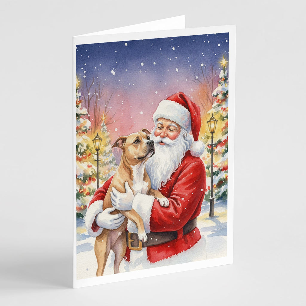 Pit Bull Terrier with Santa Claus Greeting Cards Pack of 8 Blank Cards with Envelopes Whimsical A7 Size 5x7