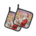 Pit Bull Terrier with Santa Claus Pot Holder Set of 2 Heat Resistant Quilted Hot Pads 7.5 x 7.5 Inch, Insulated Kitchen Trivets for Cooking & Baking