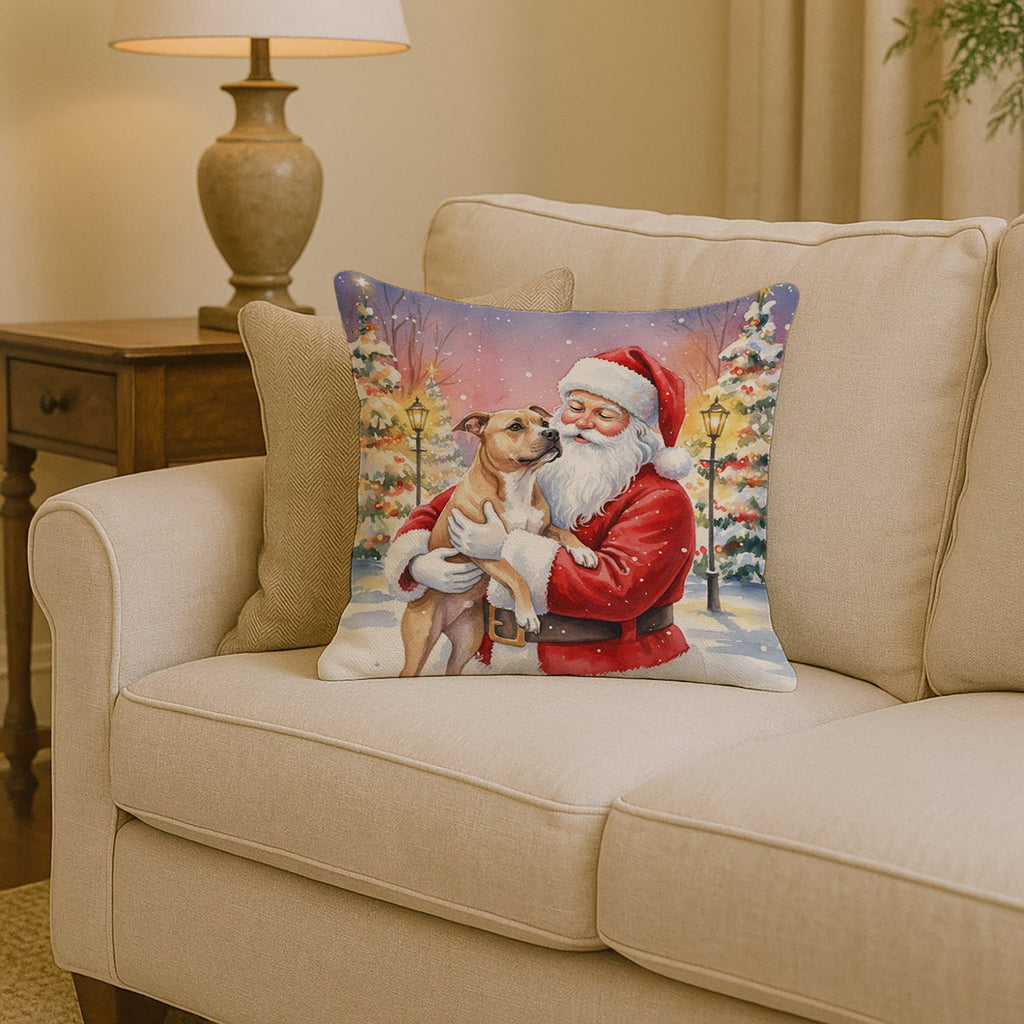 Pit Bull Terrier with Santa Claus Decorative Throw Pillow 14x14 Indoor Outdoor Accent Cushion, Fabric Cover with Insert for Sofa, Bed, Porch & Living Room