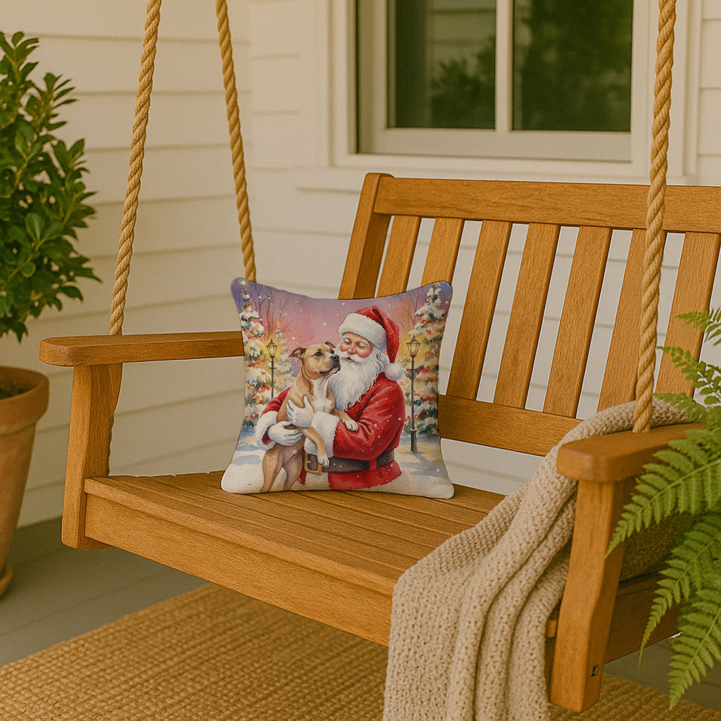 Pit Bull Terrier with Santa Claus Decorative Throw Pillow 14x14 Indoor Outdoor Accent Cushion, Fabric Cover with Insert for Sofa, Bed, Porch & Living Room