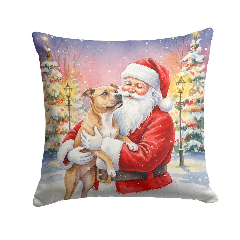 Pit Bull Terrier with Santa Claus Decorative Throw Pillow 18x18 Indoor Outdoor Accent Cushion, Fabric Cover with Insert for Sofa, Bed, Porch & Living Room