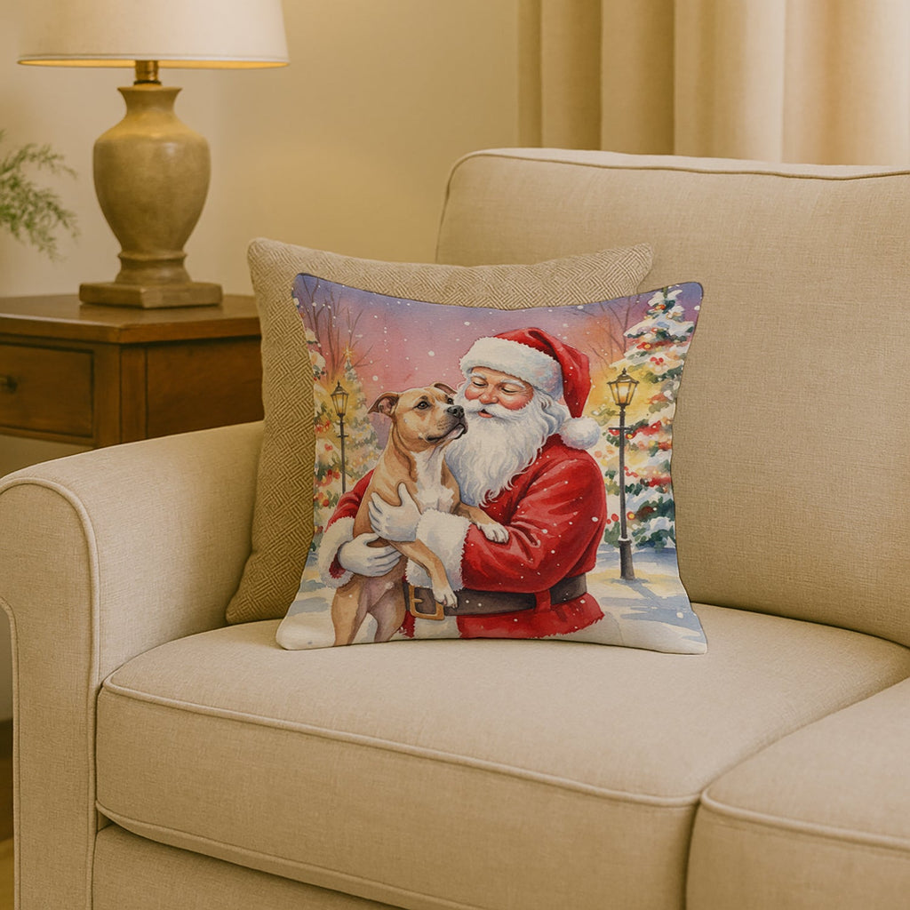 Pit Bull Terrier with Santa Claus Decorative Throw Pillow 18x18 Indoor Outdoor Accent Cushion, Fabric Cover with Insert for Sofa, Bed, Porch & Living Room