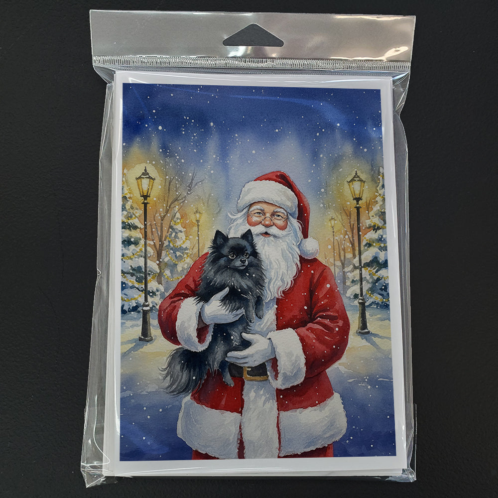 Black Pomeranian with Santa Claus Greeting Cards Pack of 8 Blank Cards with Envelopes Whimsical A7 Size 5x7