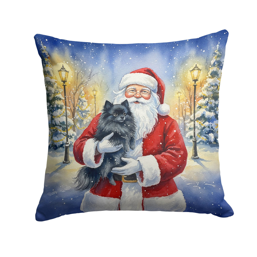 Black Pomeranian with Santa Claus Decorative Throw Pillow 14x14 Indoor Outdoor Accent Cushion, Fabric Cover with Insert for Sofa, Bed, Porch & Living Room