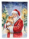 Pomeranian with Santa Claus House Flag 28x40 Porch Sleeve Pole Decorative Outside Yard Banner Artwork Wall Hanging, Polyester