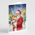 Pomeranian with Santa Claus Greeting Cards Pack of 8 Blank Cards with Envelopes Whimsical A7 Size 5x7