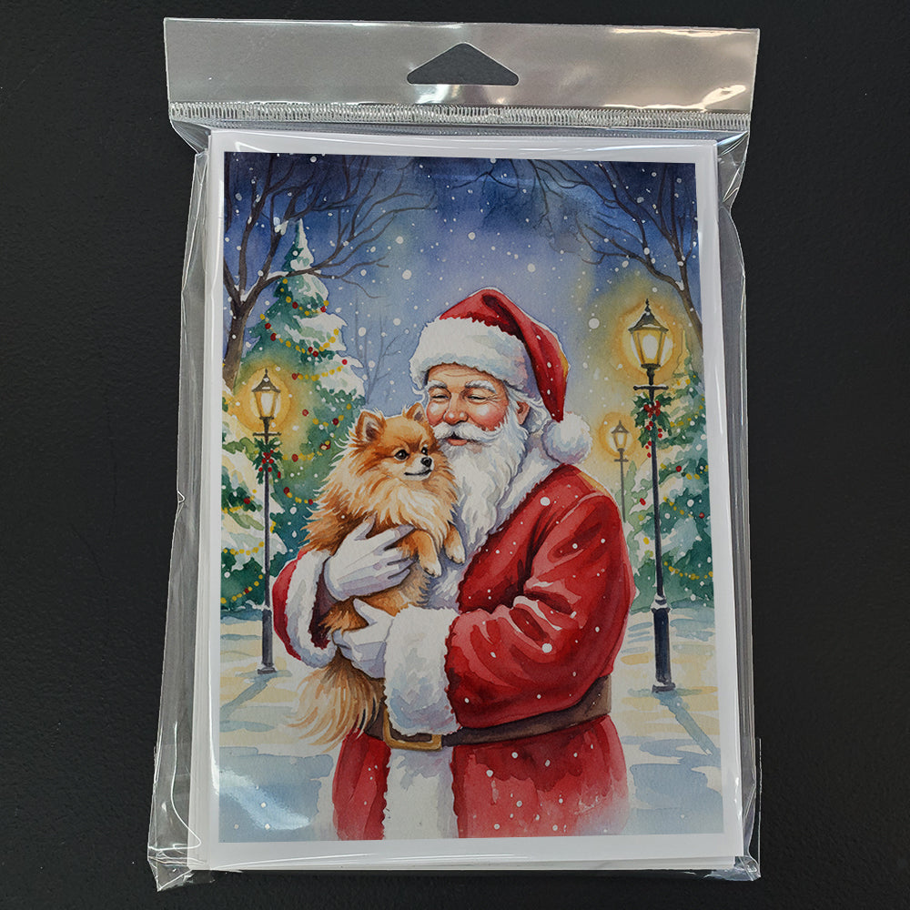 Pomeranian with Santa Claus Greeting Cards Pack of 8 Blank Cards with Envelopes Whimsical A7 Size 5x7