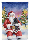 Black Pug with Santa Claus House Flag 28x40 Porch Sleeve Pole Decorative Outside Yard Banner Artwork Wall Hanging, Polyester