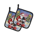 Black Pug with Santa Claus Pot Holder Set of 2 Heat Resistant Quilted Hot Pads 7.5 x 7.5 Inch, Insulated Kitchen Trivets for Cooking & Baking