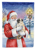 Pug with Santa Claus House Flag 28x40 Porch Sleeve Pole Decorative Outside Yard Banner Artwork Wall Hanging, Polyester
