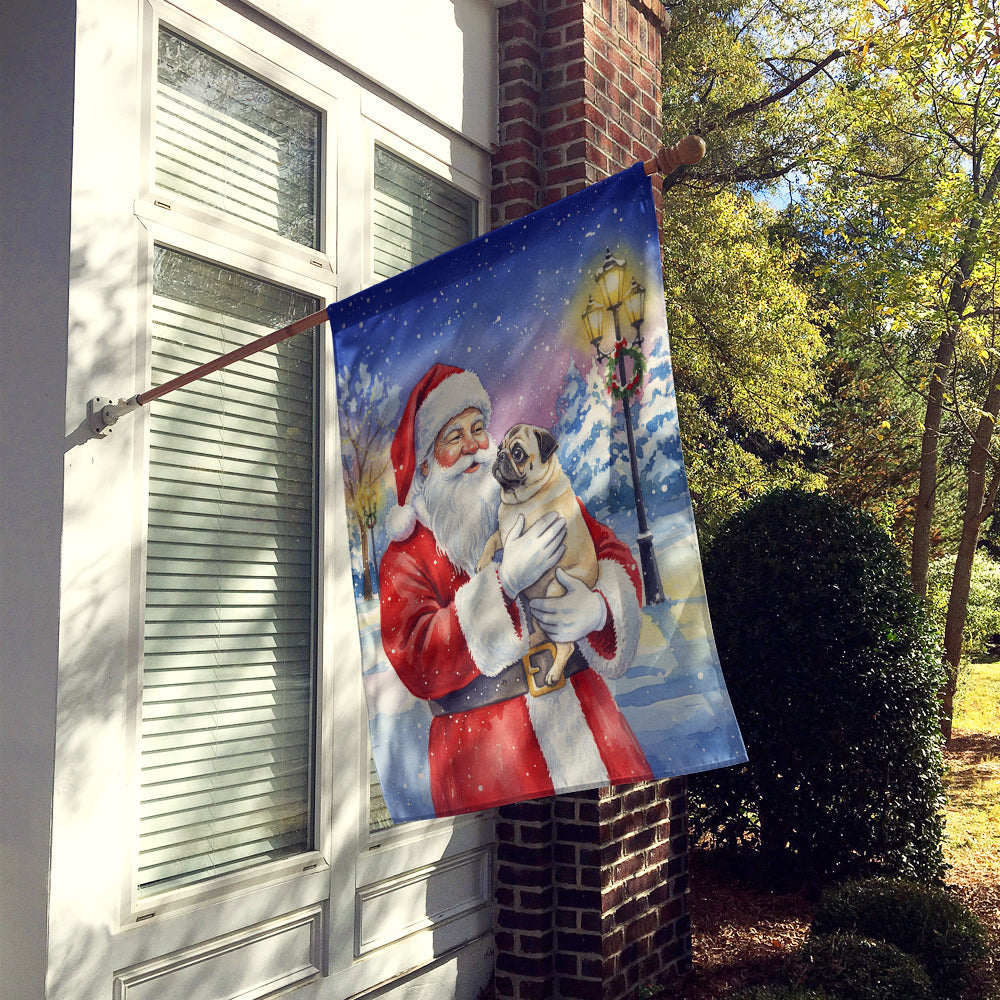 Pug with Santa Claus House Flag 28x40 Porch Sleeve Pole Decorative Outside Yard Banner Artwork Wall Hanging, Polyester