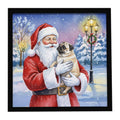 Pug with Santa Claus Framed Metal Print Bathroom, Kitchen, Office, Home Decor Wall Art Ready to Hang, Square, 8X8