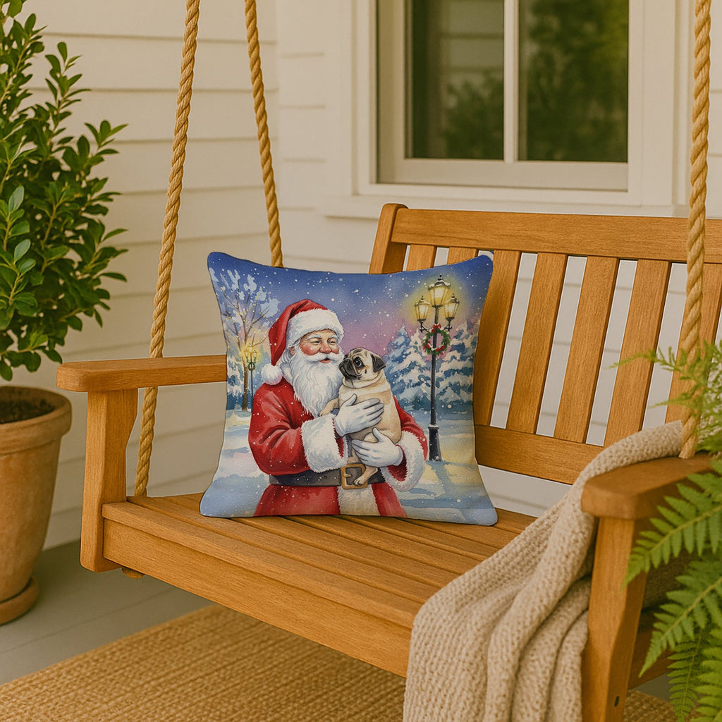 Pug with Santa Claus Decorative Throw Pillow 18x18 Indoor Outdoor Accent Cushion, Fabric Cover with Insert for Sofa, Bed, Porch & Living Room