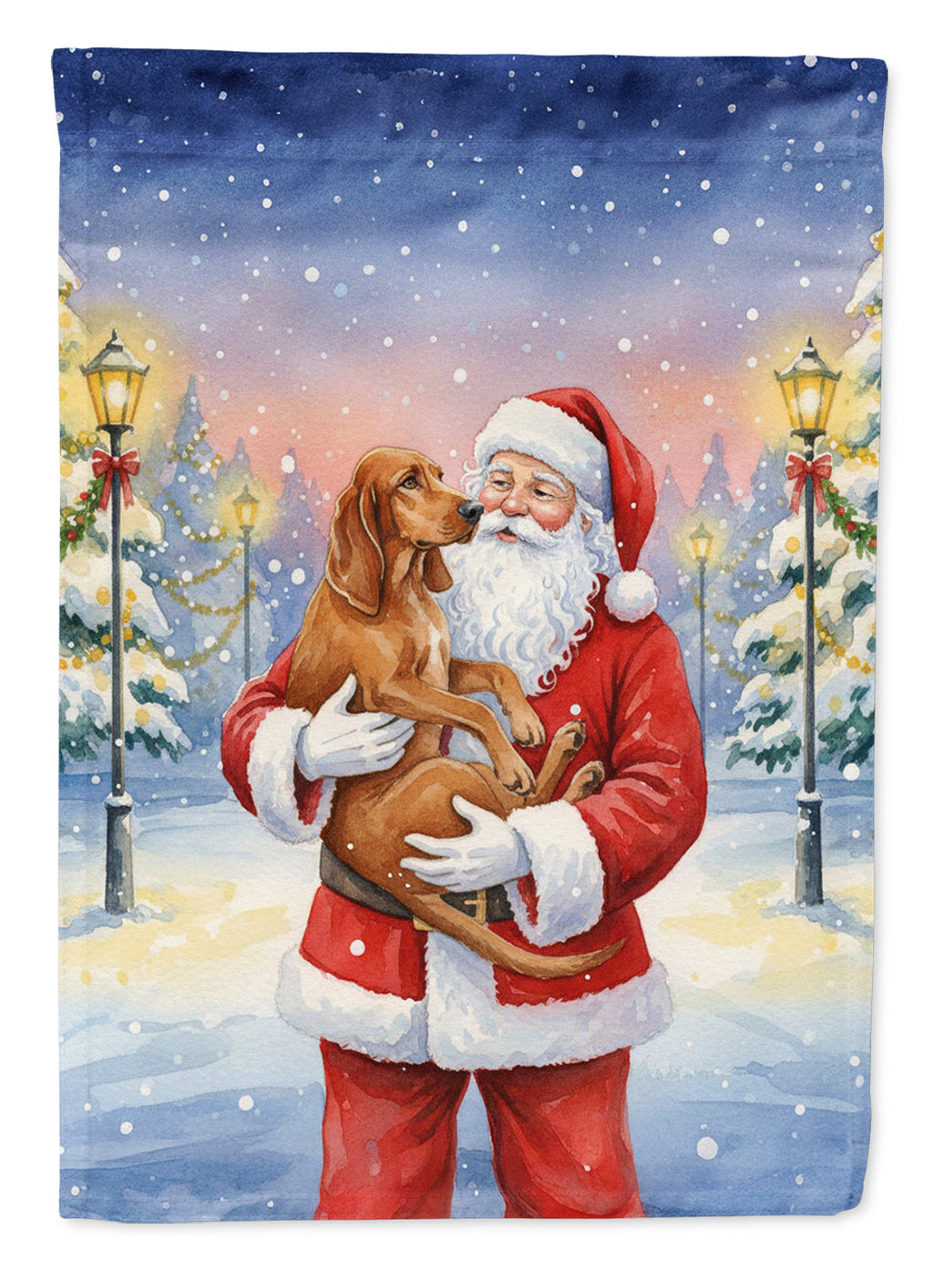 Redbone Coonhound with Santa Claus House Flag 28x40 Porch Sleeve Pole Decorative Outside Yard Banner Artwork Wall Hanging, Polyester